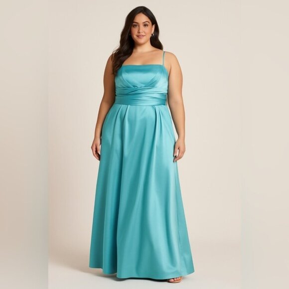 David’s Bridal Turquoise Satin Bridesmaid Dress - Size 16 - Picture 1 of 6